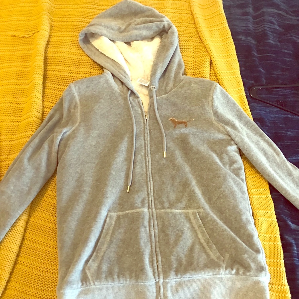 PINK gray velvet zip up jacket